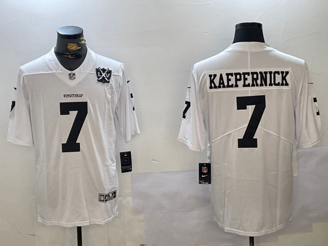 Men's Las Vegas Raiders #7 Colin Kaepernick White With 65th Anniversary Patch Vapor Limited Football Stitched Jersey